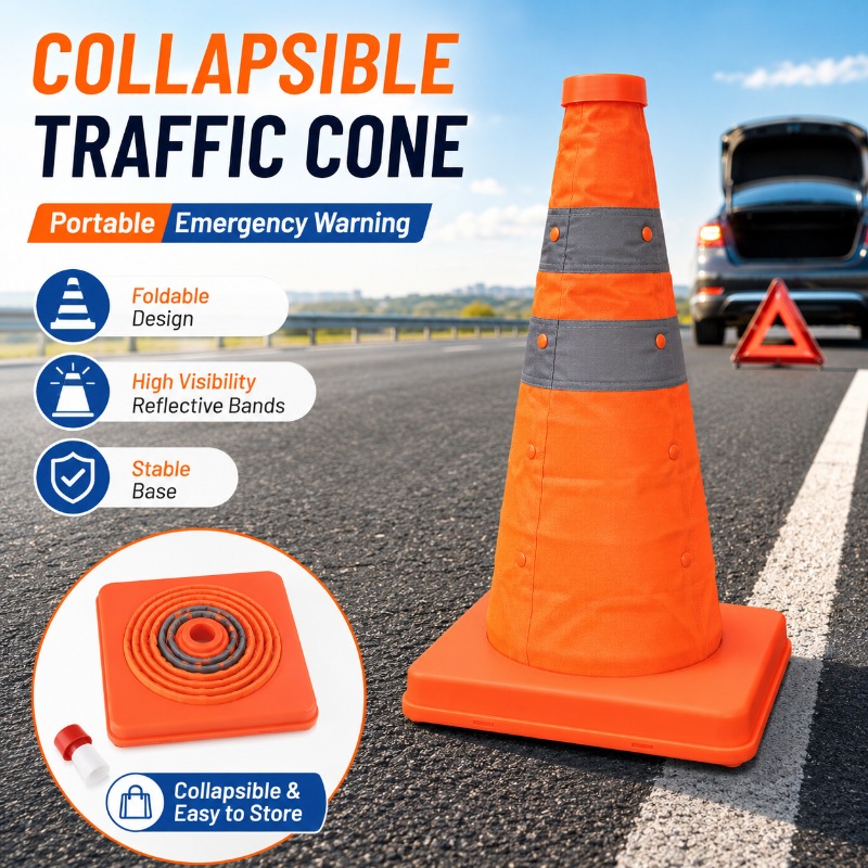 Road Traffic Cone - กรวยจราจรแบบพับได้แบบพกพา 30-70 ซม. กรวยเตือนความปลอดภัยแบบสะท้อนแสงสำหรับงานพับเก็บได้ งานจราจร การจอดรถ