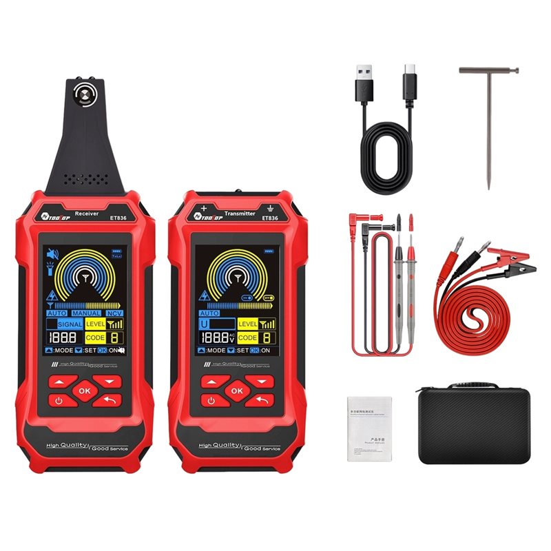 Underground Cable Detector - ชุดอุปกรณ์ค้นหาสายเคเบิลใต้ดิน AA51 TOOLTOP ET836 พร้อมไฟฉายคู่ และเครื่องตรวจจับสายไฟในผนัง