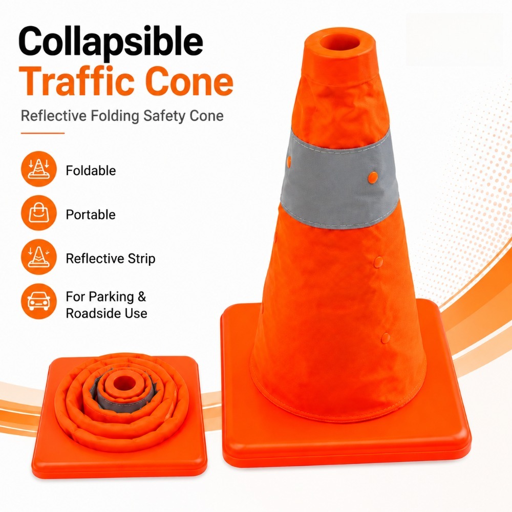 Road Traffic Cone - กรวยจราจรแบบพับได้สะท้อนแสง กรวยนิรภัยฉุกเฉิน กรวยเตือนภัยรถเสียแบบพกพา สำหรับลานจอดรถ